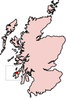 Ardbeg marked on a Scotland map