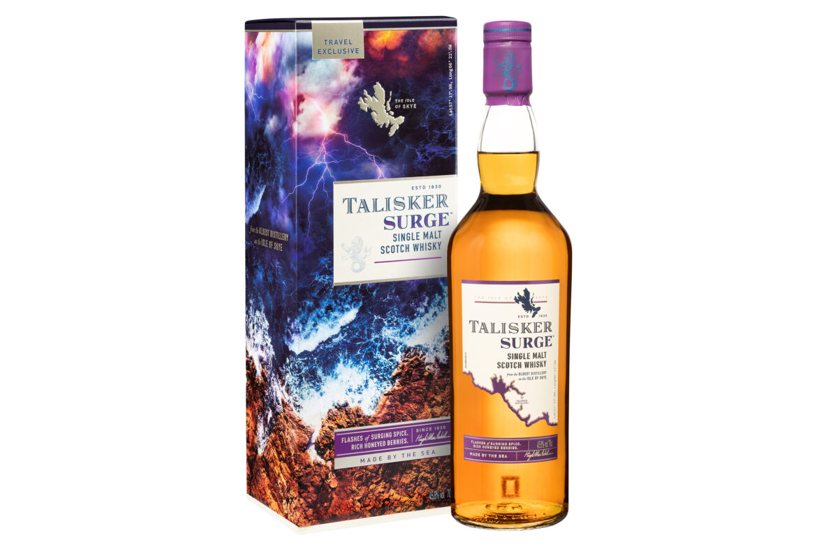 Talisker Surge Single Malt Scotch Whisky bottle and gift box